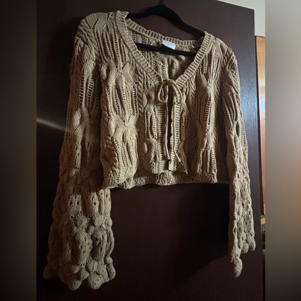 Dress Forum V-Neck Cable Knit Sweater - Tan